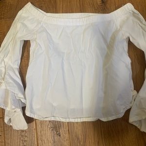White Off the Shoulder Wide Sleeve Blouse